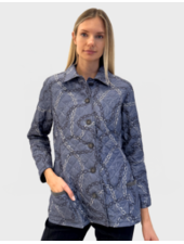 SILK PRINTED QUILTED JACKET: DEVON BLUE