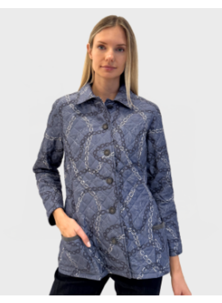 SILK PRINTED QUILTED JACKET: DEVON BLUE