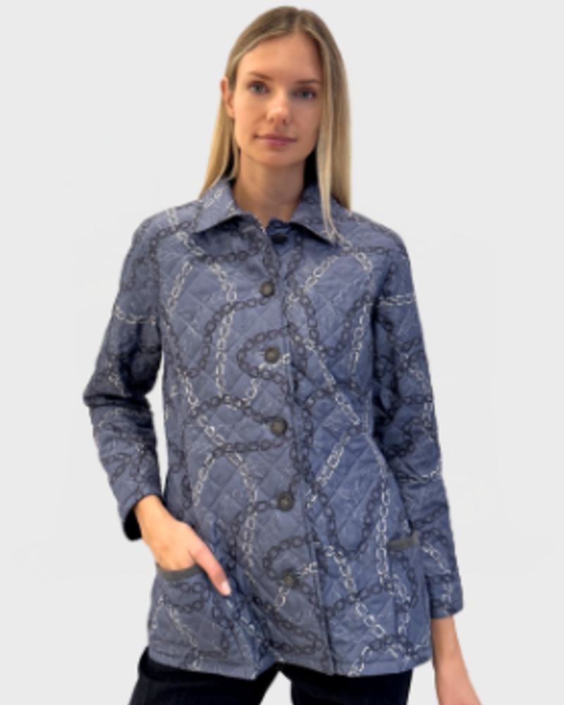 SILK PRINTED QUILTED JACKET:DEVON BLUE
