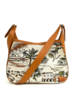 PRINTED LINEN AND LEATHER SHOULDER BAG: CAIRO: BROWN