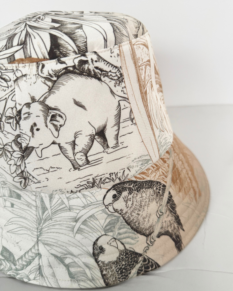 PRINTED SILK  BUCKET HAT: SAFARI: MULTI