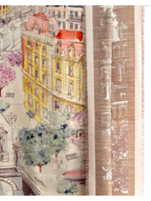 SILK AND WOOL PRINTED JACQUARD SCARF: PARIS: PINK AND YELLOW