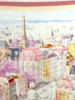 SILK AND WOOL PRINTED JACQUARD SCARF: PARIS: PINK AND YELLOW