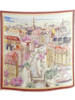 SILK AND WOOL PRINTED JACQUARD SCARF: PARIS: PINK AND YELLOW