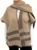 CASHMERE DOUBLE FACE  PONCHO WITH SCARF: CHOCOLATE: BEIGE