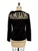 CREW SWEATER WITH HAND EMBROIDERED FRENCH LACE AND NECK TIES : BLACK