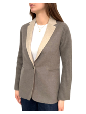 DF CASHMERE W/ KNIT ARMS 1-BUTTON BLAZER: BROWN-BEIGE: