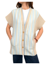 DOUBLE FACE JACKET WITH BUTTONS W/ KNIT DETAILS:STRIPE BLUE