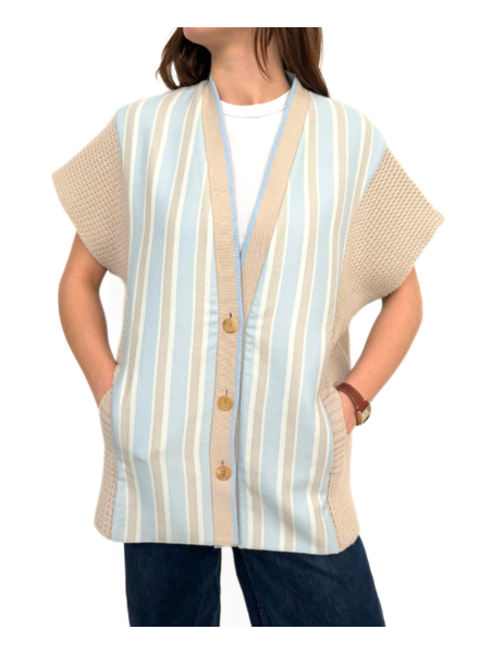 DOUBLE FACE JACKET WITH BUTTONS W/ KNIT DETAILS:STRIPE BLUE