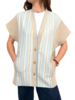 DOUBLE FACE JACKET WITH BUTTONS W/ KNIT DETAILS:STRIPE BLUE