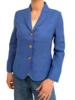 WOOL/SILK/LINEN 3 BUTTON BLAZER W/ STRIPE FABRIC DETAIL: INK