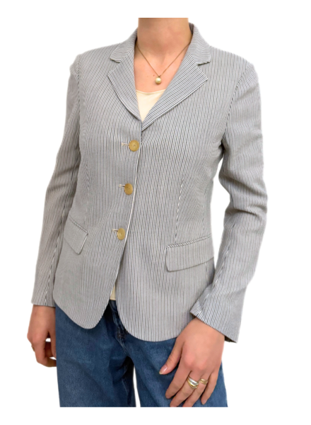 WOOL STRIPES JACKET : NAVY-AZURE-IVORY