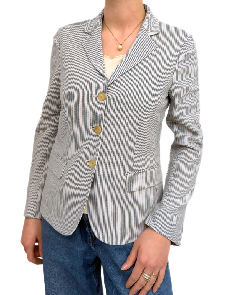 WOOL STRIPES JACKET : NAVY-AZURE-IVORY