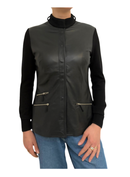 JACKET WITH LEATHER FRONT : BLACK