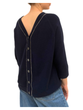 BUTTON BACK CASHMERE SWEATER: NAVY