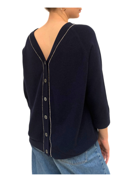 BUTTON BACK CASHMERE SWEATER: NAVY