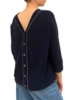 BUTTON BACK CASHMERE SWEATER: NAVY