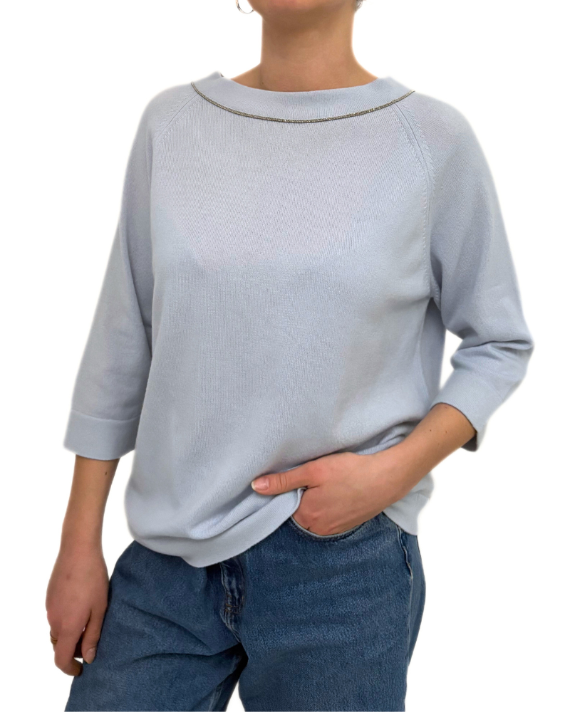 BUTTON BACK CASHMERE SWEATER: LIGHT BLUE