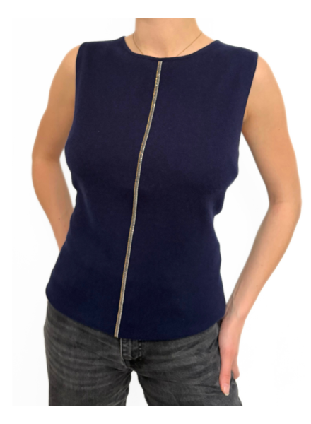 CASHMERE  SHELL WITH CHAIN DETAIL : NAVY