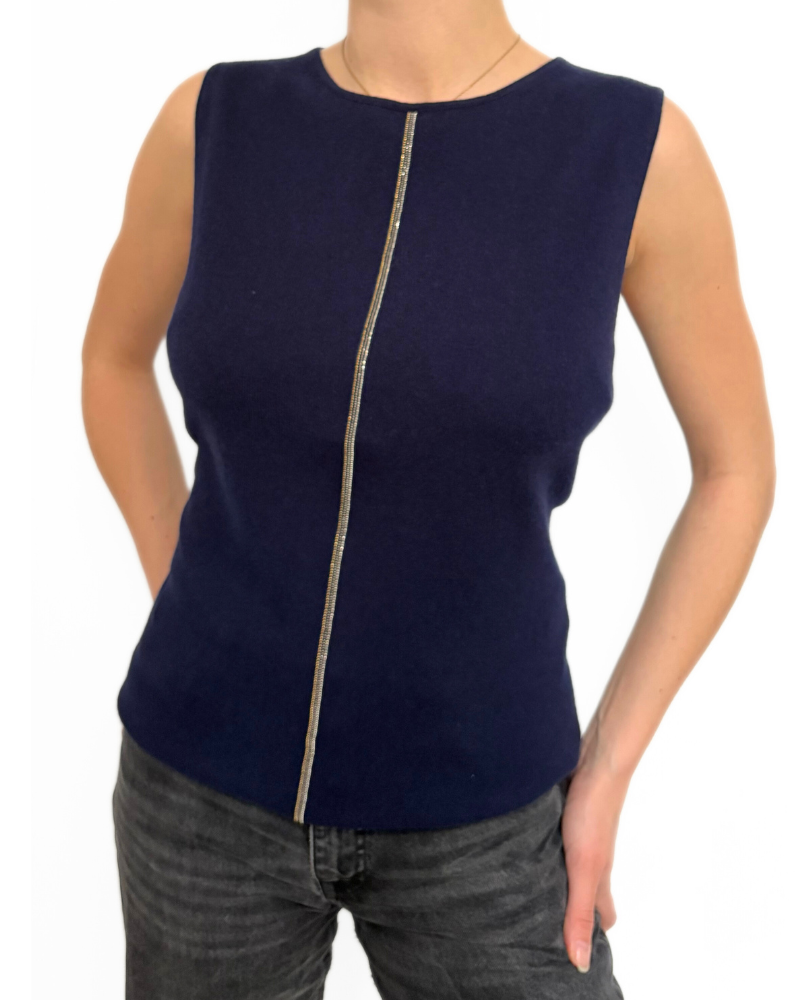 CASHMERE  SHELL WITH CHAIN DETAIL : NAVY