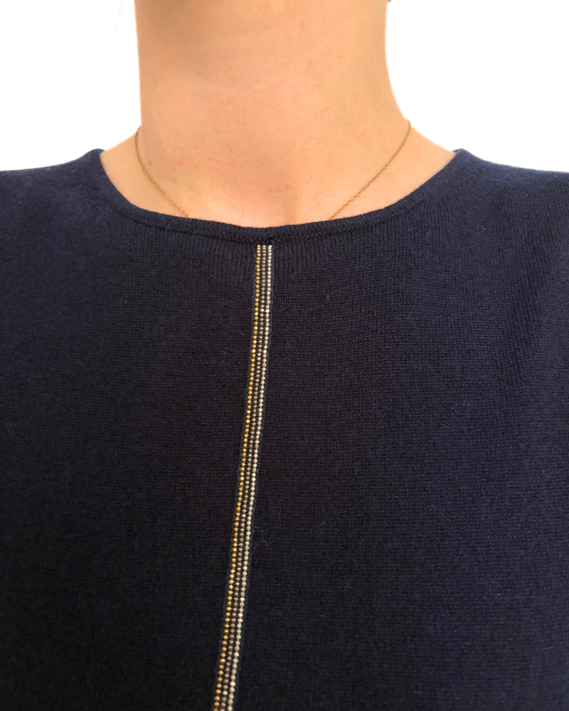 CASHMERE  SHELL WITH CHAIN DETAIL : NAVY