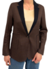 DOUBLE FACE STRETCH WOOL 1-BUTTON BLAZER: PLAID BROWN-SOLID NAVY