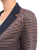 DOUBLE FACE STRETCH WOOL 1-BUTTON BLAZER: PLAID BROWN-SOLID NAVY