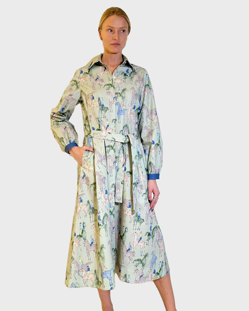 BUTTON DOWN SHIRT DRESS: KENSINGTON: GREEN