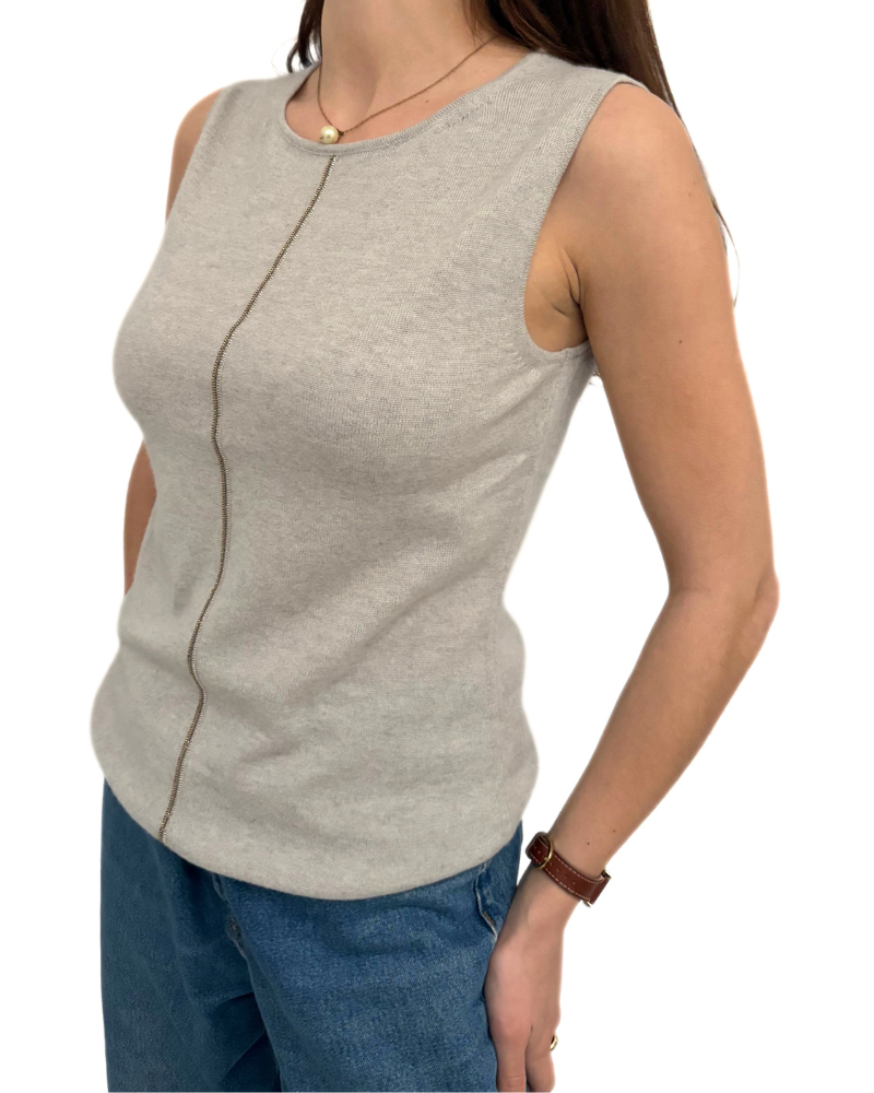 CASHMERE  SHELL WITH CHAIN DETAIL : PEARL