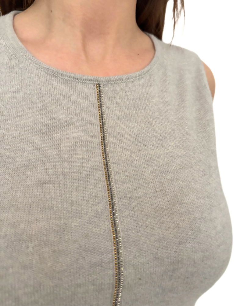 CASHMERE  SHELL WITH CHAIN DETAIL : PEARL