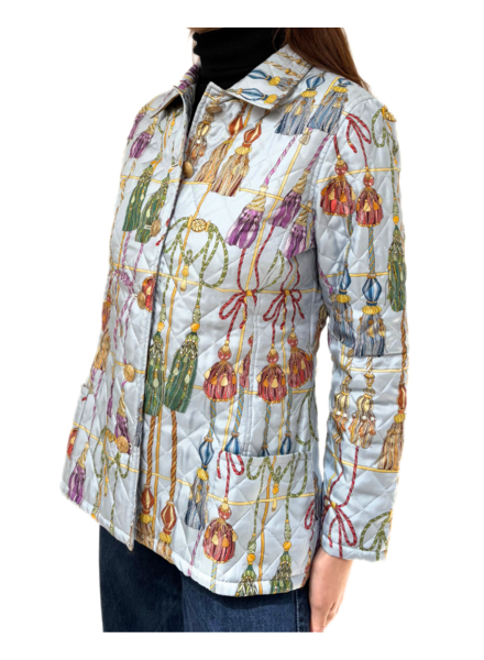 SILK PRINTED QUILTED JACKET: REMINI: LIGHT BLUE