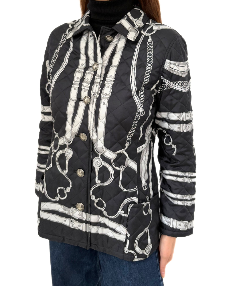 SILK PRINTED QUILTED JACKET: LEXINGTON: BLACK