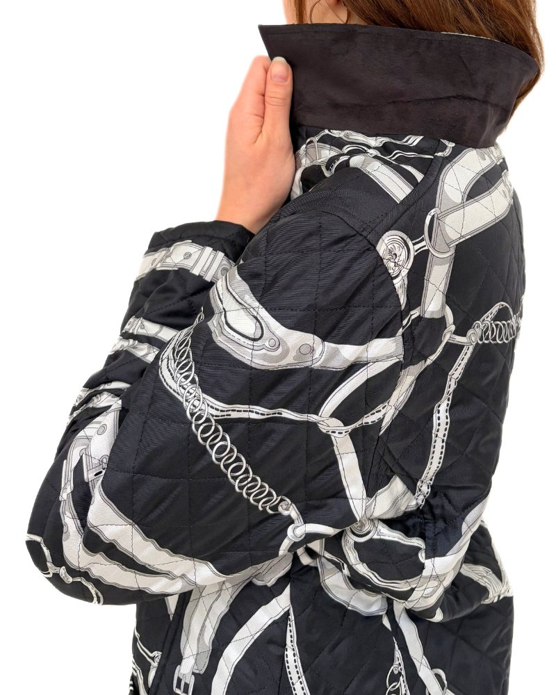 SILK PRINTED QUILTED JACKET: LEXINGTON: BLACK