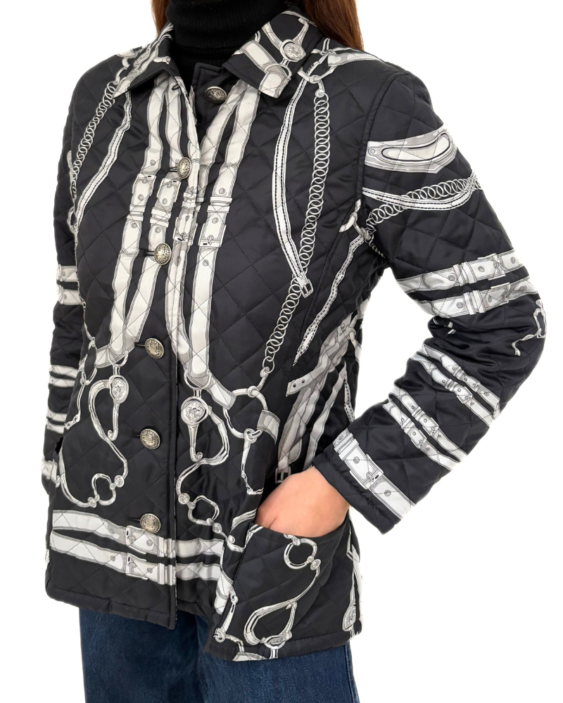 SILK PRINTED QUILTED JACKET: LEXINGTON: BLACK