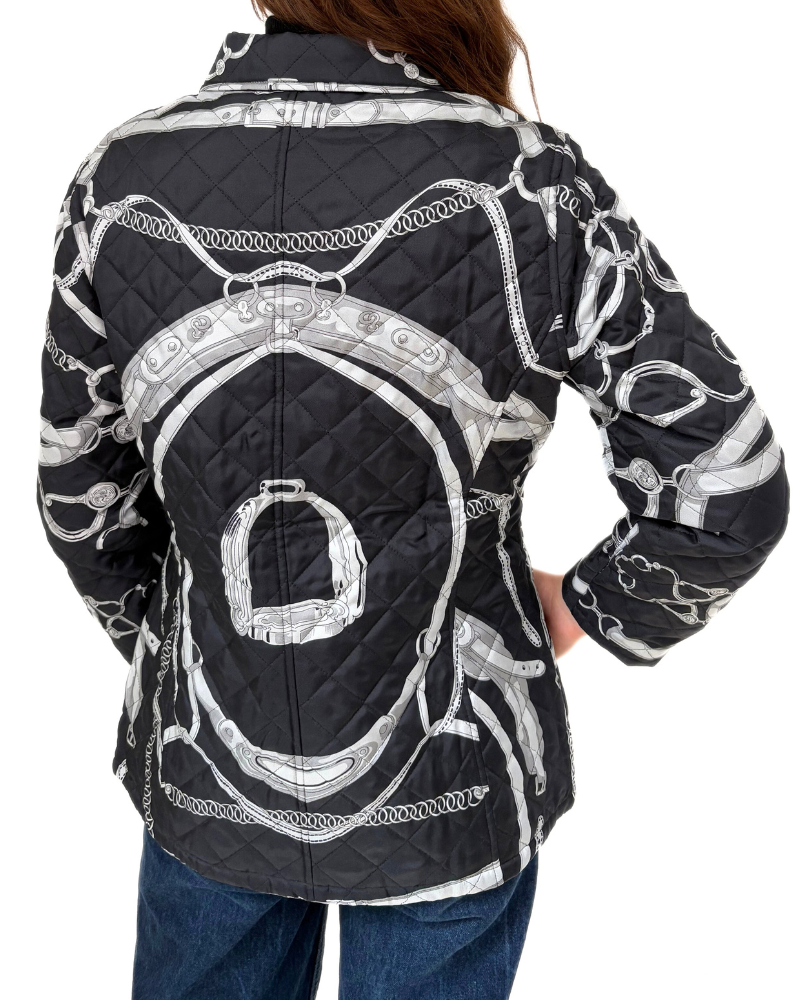 SILK PRINTED QUILTED JACKET: LEXINGTON: BLACK