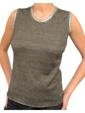 COTTON-LINEN TWO TONES SHELL: NO CHAIN: BLACK-BEIGE