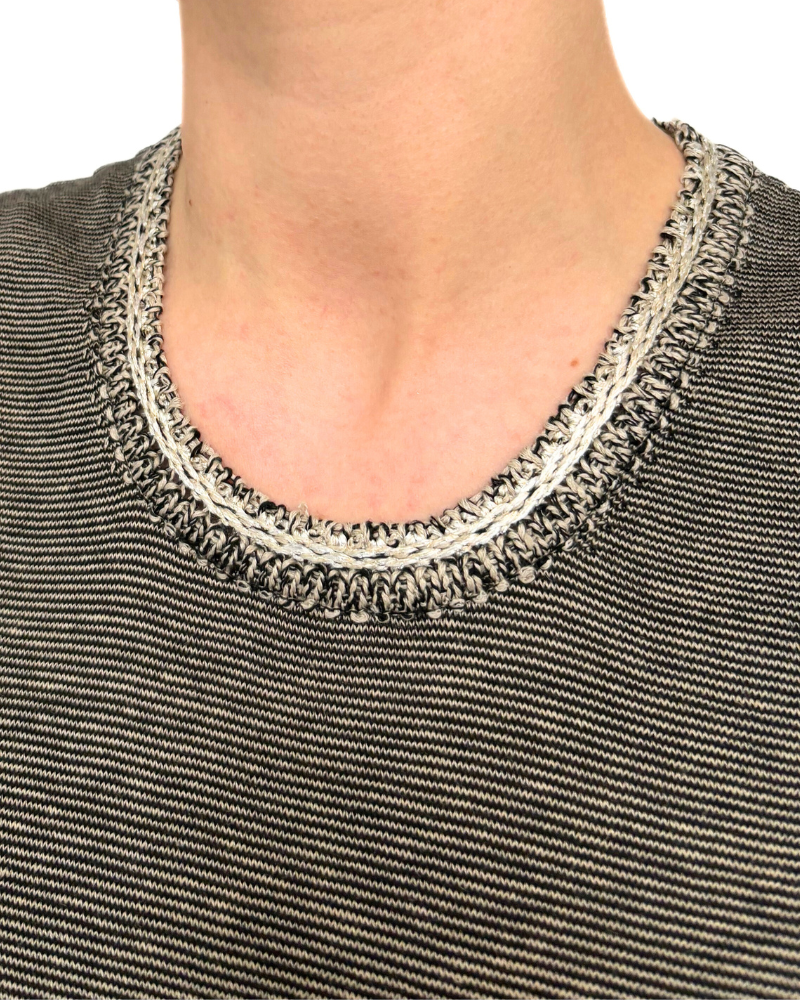 COTTON-LINEN TWO TONES SHELL: NO CHAIN: BLACK-BEIGE