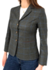 WOOL-CASHMERE-SILK 3 BUTTON BLAZER W/ LEATHER DETAILS: GREEN-NAVY
