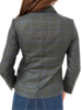 WOOL-CASHMERE-SILK 3 BUTTON BLAZER W/ LEATHER DETAILS: GREEN-NAVY