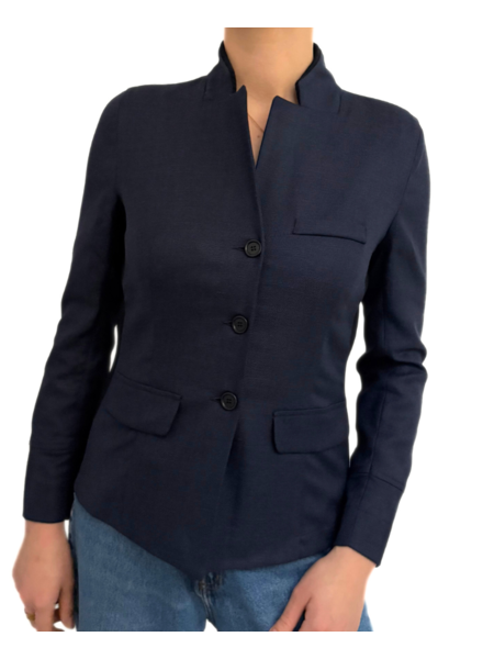 SILK LINEN WOOL JACKET W/ KNIT COLLAR & SIDE PANEL