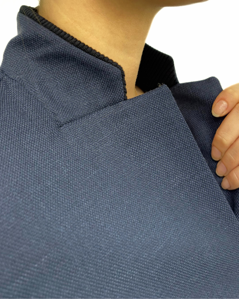 SILK LINEN WOOL JACKET W/ KNIT COLLAR & SIDE PANEL