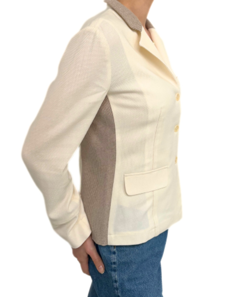 SILK LINEN WOOL JACKET W/ KNIT COLLAR & SIDE PANEL: IVORY