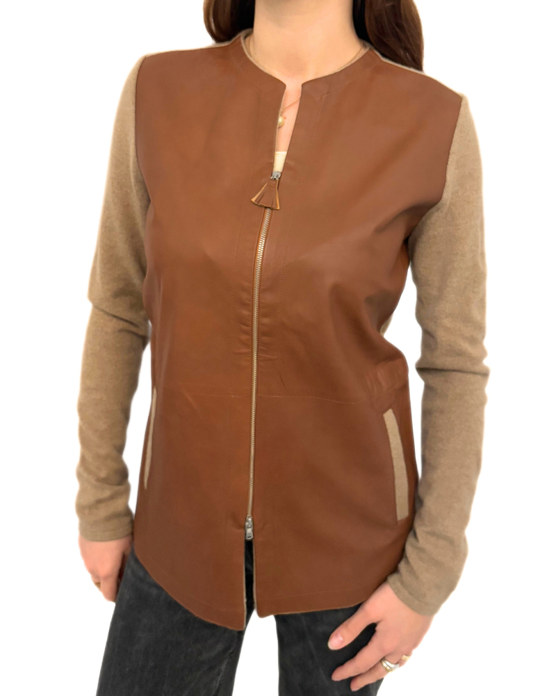 LEATHER FRONT JACKET: TOBACCO