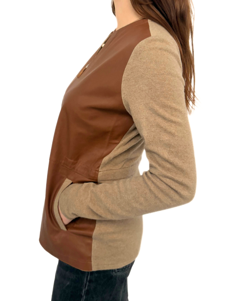 LEATHER FRONT JACKET: TOBACCO