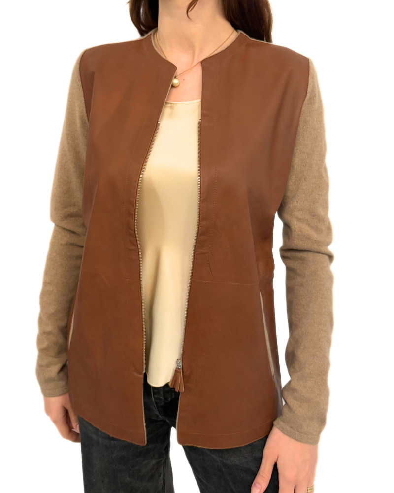 LEATHER FRONT JACKET: TOBACCO