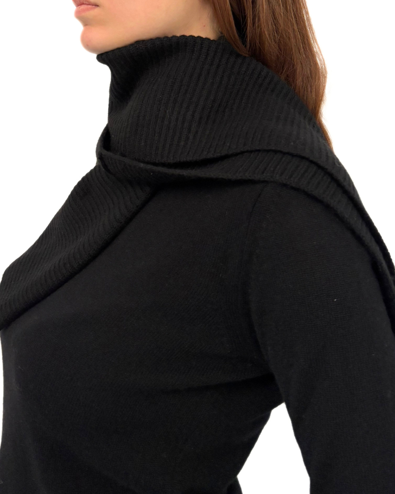 CASHMERE KNITTED COLLAR/SCARF: BLACK