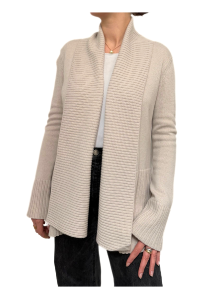 KNIT OPEN CARDIGAN W/ RIBBED SHAWL COLLAR