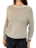 COTTON-LINEN-LUREX CREWNECK W/ CHAIN: BEIGE-SILVER