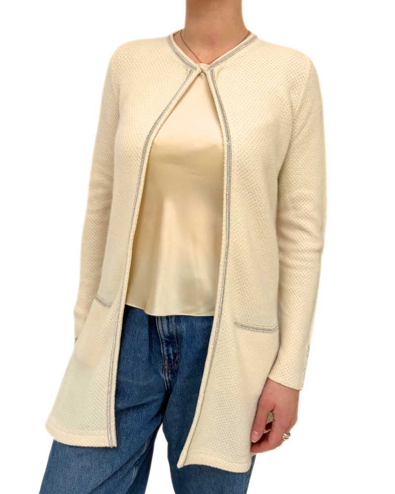 LONG CARDIGAN WITH CHAIN: IVORY