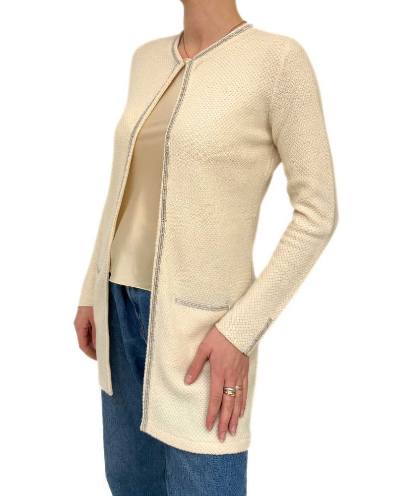 LONG CARDIGAN WITH CHAIN: IVORY